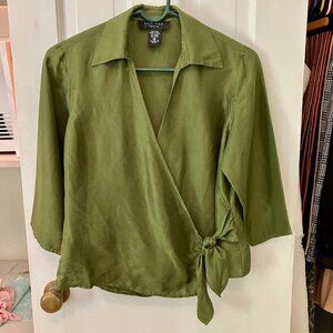 Green SilkLand Wrap Blouse, Size PM